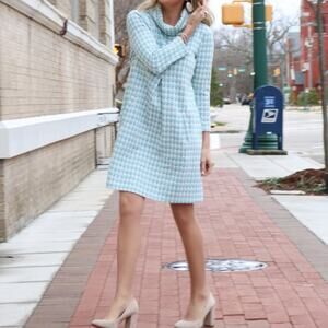 Tyler Boe Kim Jacquard Houndstooth Mint Aqua Dress Size Small